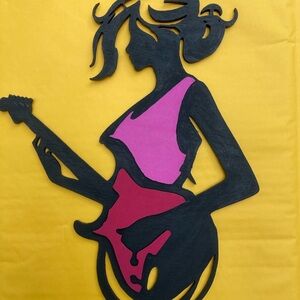 Modern Black and Pink Guitarist Wall Art